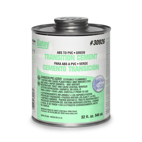 Oatey 30926 ABS To PVC Transition Solvent Cement, 32 Oz, Green