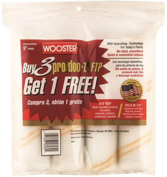 Wooster RR868-9 Pro/Doo-Z-Ftp Paint Roller Covers, 9" x 3/8", 4/Pack