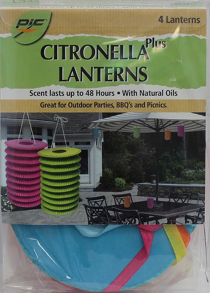 Pic CYL-LAN Mosquito Repellent Citronella Plus Paper Lanterns, Pack of 4