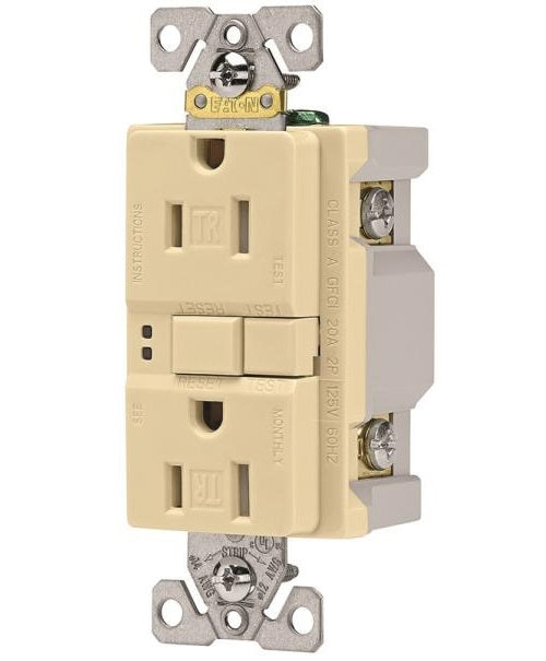 Arrow Hart TRSGF15V Self-Test GFCI Duplex Receptacle, 15 Amp, Ivory