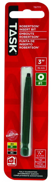 Task Tools T67711 Robertson Screwdriver Power Insert Bit, 3", Green