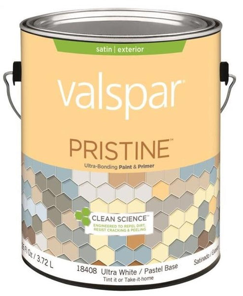 Valspar 18408 Pristine Exterior Paint/Primer, Latex, Pastel Base, Satin, Gallon