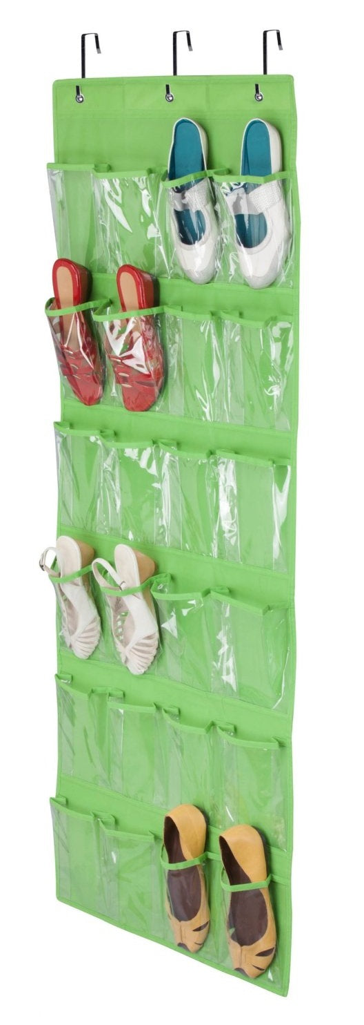 Honey Can Do SFT-02819 24-Pocket Shoe Organizer, Beige, Lime Green