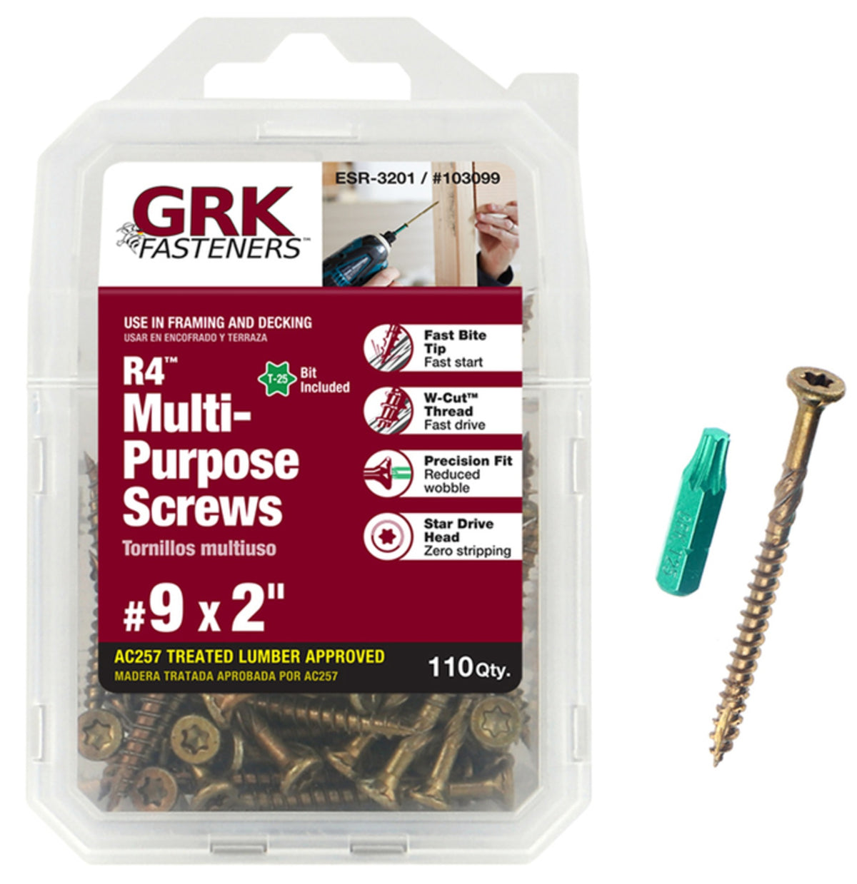 GRK Fasteners 103099 R4 Star Countersink Head Multi-Purpose Screws, #9 x 2"