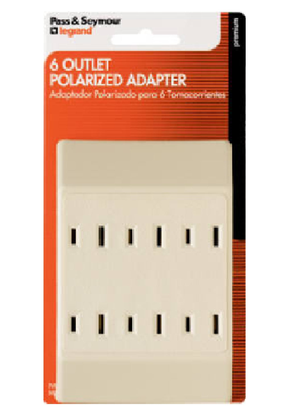 Pass & Seymour 6-Outlet Polarized Adapter, 15A, 125V, Ivory