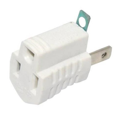 Cooper Wiring 419W Grounding Outlet Adapter With Grounding Lug, 15 AMP