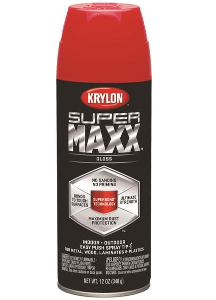Krylon K08951000 SuperMaxx Spray Paint, 12 Oz, Gloss, Banner Red