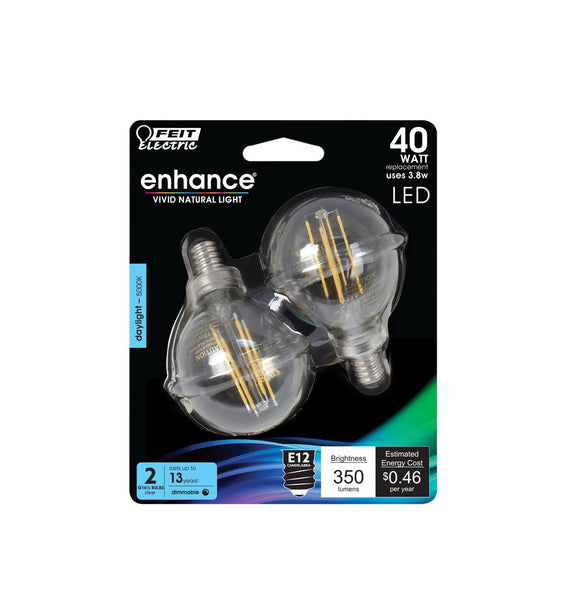 Feit Electric BPG1640950CAFL2 Enhance G16.5 Filament LED Bulb, 3.8 W
