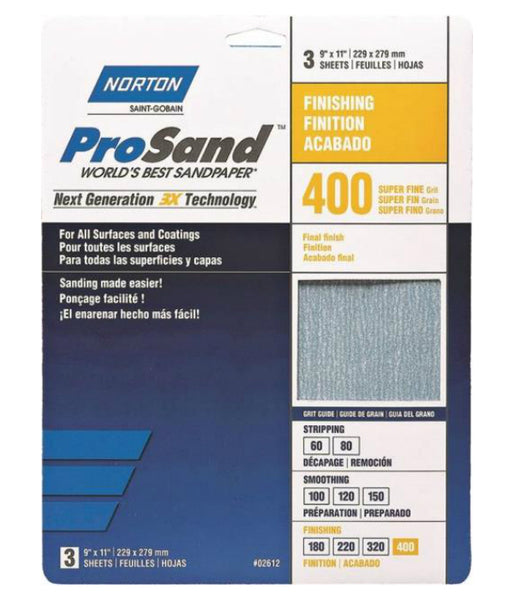 Norton 02612 400-Grit 3X High Performance Sandpaper, 9"x11"