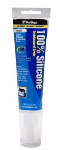 Red Devil 0820 100 Percent Silicone Sealant, Clear, 2.8 Oz