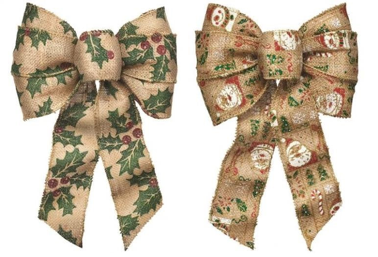 Holiday Trims 6171 7 Loop Burlap Christmas Bow, Natural