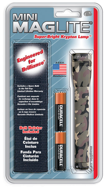 Maglite M2A02H Mini AA Incandescent Flashlight & Holster Combo Pack, Camo