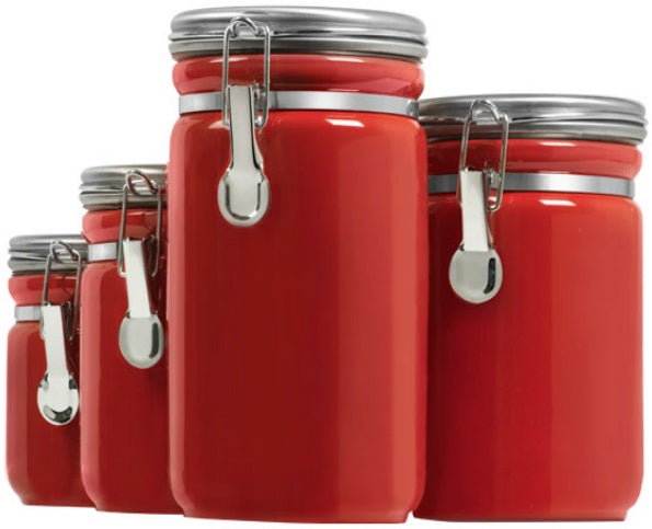 Anchor Hocking 03923RED 4-Piece Ceramic Canister Set, Red