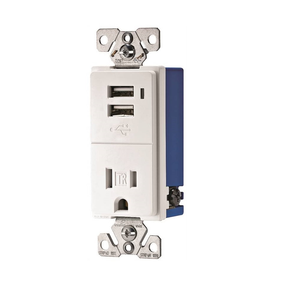 Cooper Wiring TR7740W-K-L Combination Electrical Receptacle, 125 Volts