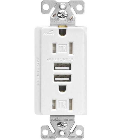 Arrow Hart TR7765W-KB-L Combination USB Receptacle, White, 15 AMP