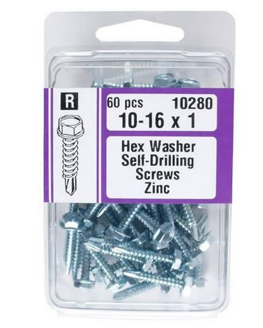 Midwest 10280 Hex Washer Head Self Drilling Screw, #10 x 1", Zinc Plated