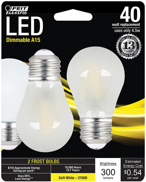 Feit Electric BPA1540F827LED2 A15 LED Light Bulb, 4.5 Watts 300 Lumens