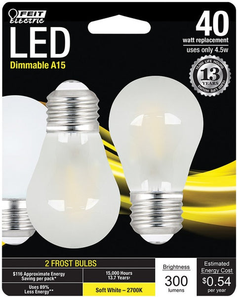 Feit Electric BPA1540F827LED2 A15 LED Light Bulb, 4.5 Watts 300 Lumens