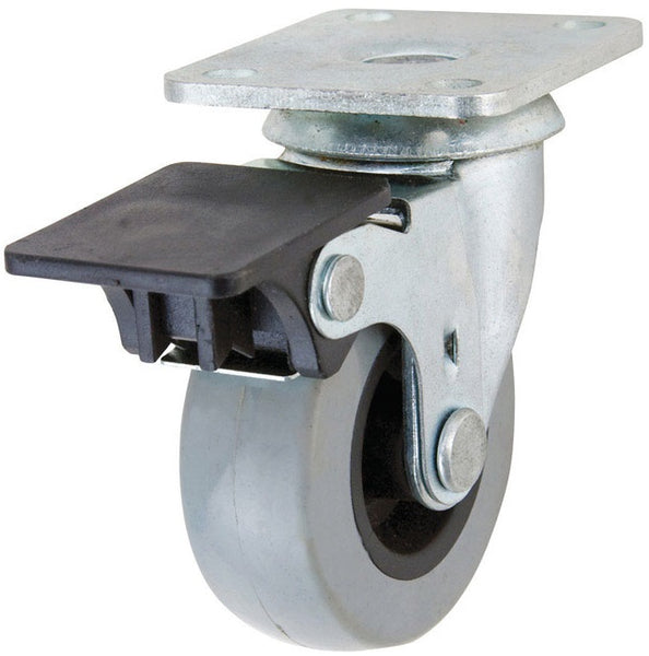 Sheperd Hardware 3542 Swivel Caster With Brake, Polyurethane Wheel, Gray, 2" Dia