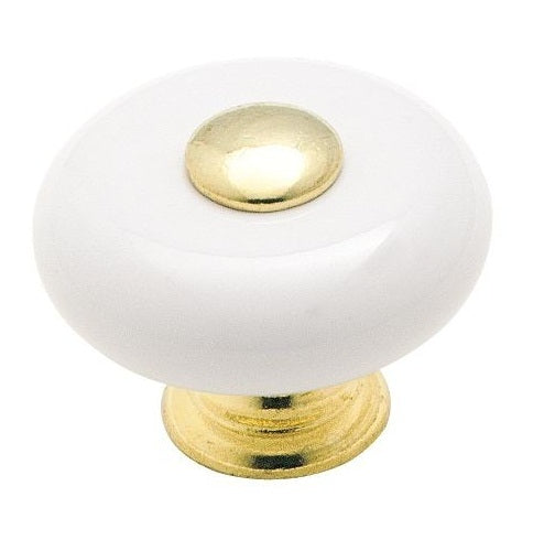 Amerock 69228 Allison Round Cabinet Knob, 1-1/4", Bright Brass And White
