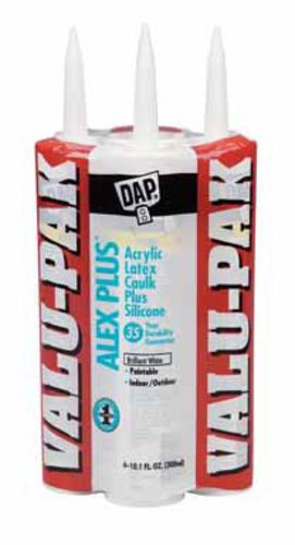 Dap 18136 Alex Plus Acrylic Latex Caulk Plus Silicone, White, 10.1 Oz
