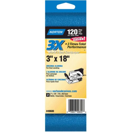 Norton 49600 High Performance Sanding Belt, 120 Grit,  3" x 18"