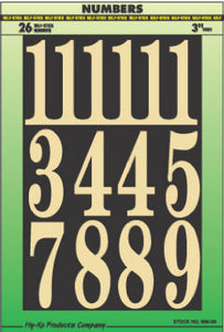 Hy-Ko MM-5N Embossed Mylar Self-Stick Numbers Set, 3", Gold On Black