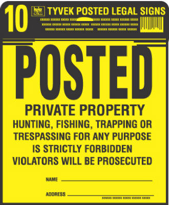 Hy-Ko PP-1 Posted Private Property Tyvek Sign, 12" x 12", Yellow/Black, 10-Pack