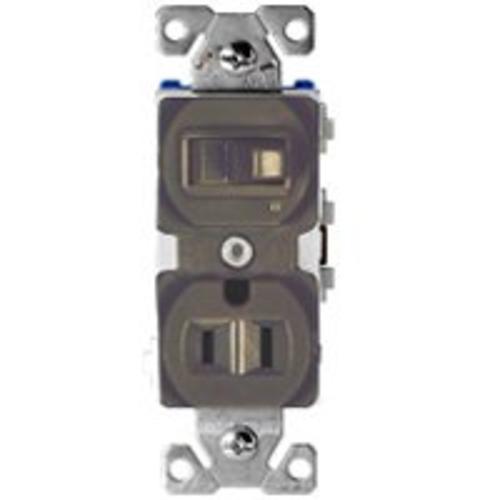 Cooper Wiring TR274B 3-Wire Toggle Combination Switch/Receptacle, 15 Amp, Brown