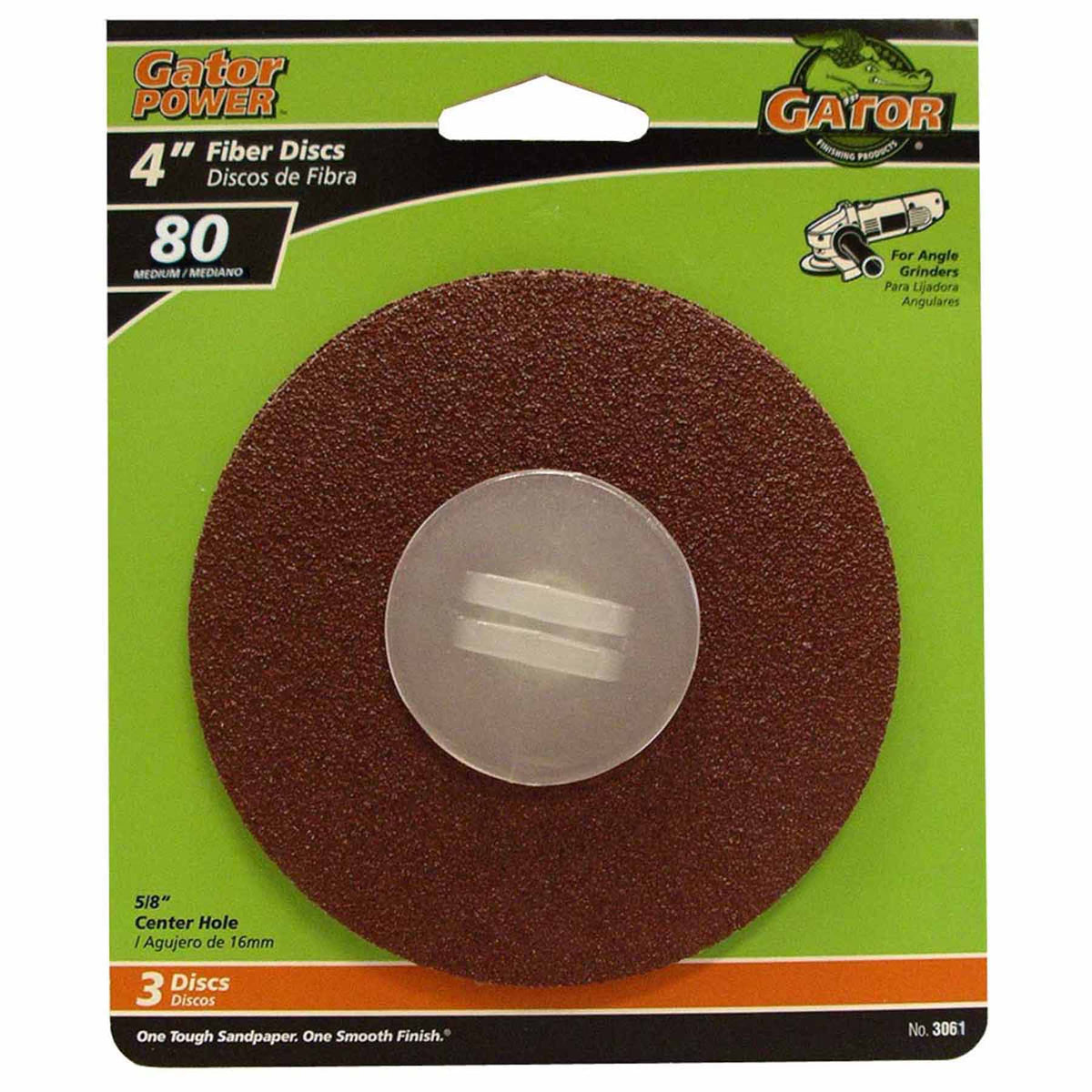 Gatorgrit 3061 Fiber Sanding Disc 4"x5/8", 80 Grit, Pk3