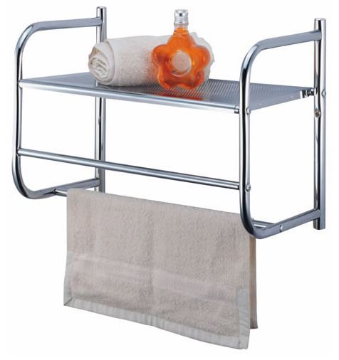 Simple Spaces  BR32-CH Wall Rack With Metal Shelf, Chrome