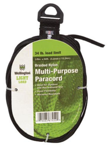 Wellington 87450 Multi-Purpose Nylon Paracord 1/8",Black