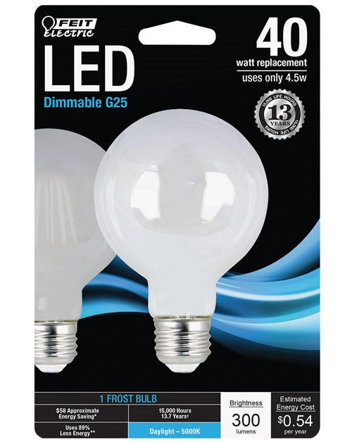 Feit Electric BPG2540F850LED G25 Dimmable LED Light Bulb, 4.5 Watts