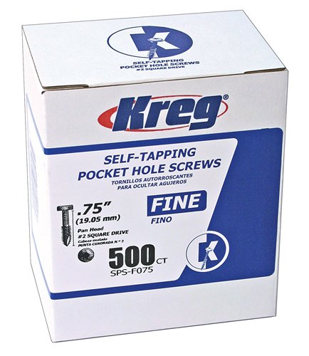 Kreg SPS-F075-500 Self-Tapping Pocket Hole Screws,#6 x 3/4", Count 500
