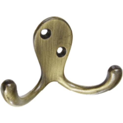 Stanley S806-505 Double Prong Robe Hook V8007, Antique Brass, 3"