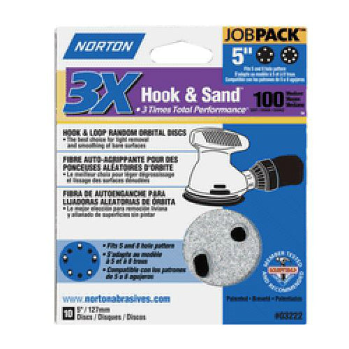 Norton 03222 Hook and Loop Sanding Discs, 5" Dia., 100 Grit