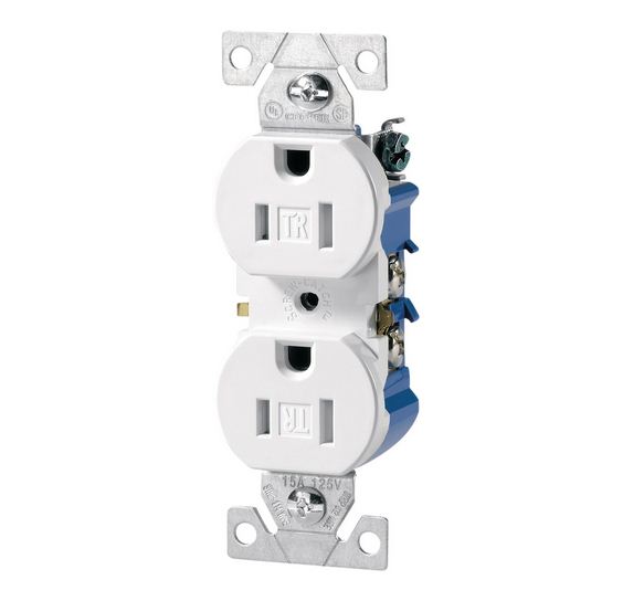 Cooper Wiring TR270W Duplex Receptacle, White, 15 Amp, 125 Volt
