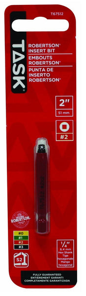 Task Tools T67512 Robertson Screwdriver Power Insert Bit, 2", Red