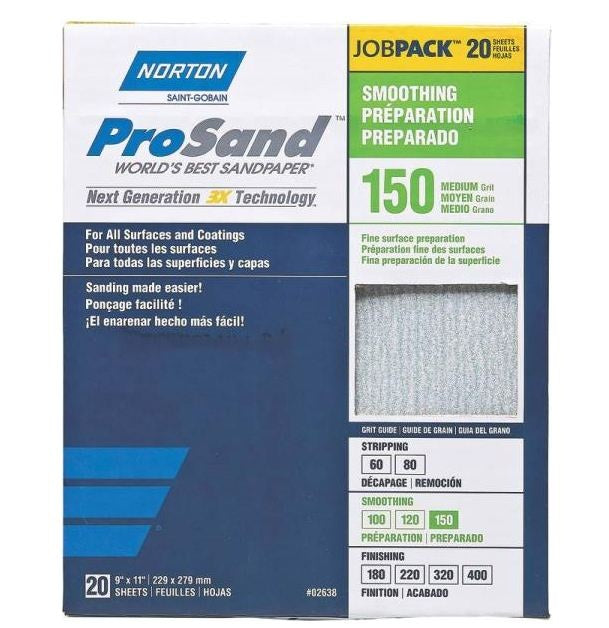 Norton 02638 3X Sandsheet 9"x11", 150 Grit