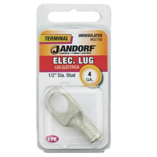 Jandorf 60768 Uninsulated Electrical Terminal Lug, 4 Gauge AWG, 1/2"