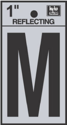 Hy-Ko RV-15/M Reflective Adhesive Vinyl Letter M Sign, 1", Black/Silver