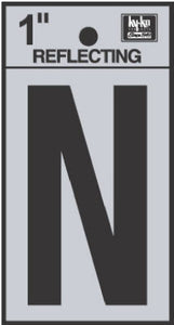 Hy-Ko RV-15/N Reflective Adhesive Vinyl Letter N Sign, 1", Black/Silver