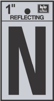 Hy-Ko RV-15/N Reflective Adhesive Vinyl Letter N Sign, 1", Black/Silver
