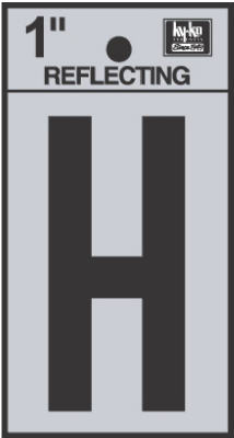Hy-Ko RV-15/H Reflective Adhesive Vinyl Letter H Sign, 1", Black/Silver