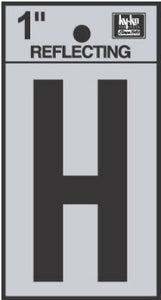 Hy-Ko RV-15/H Reflective Adhesive Vinyl Letter H Sign, 1", Black/Silver