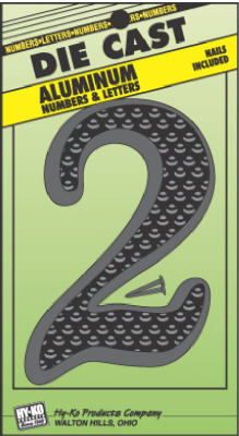 Hy-Ko DC-5/2 Die-Cast Aluminum Number 2 Sign with Nails, 4-1/2", Black