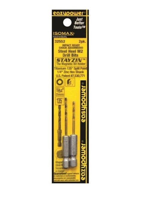 Eazypower 32552 Magnetic Steel Heel M2 Drill Bits, 5/64" x 2"