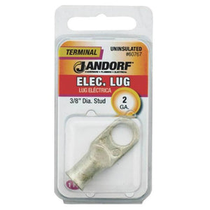 Jandorf 60767 Uninsulated Electrical Terminal Lug, 2 Gauge AWG, 3/8"