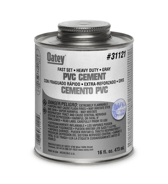 Oatey 31121 Heavy-Duty Fast Set PVC Solvent Cement, 16 Oz, Gray