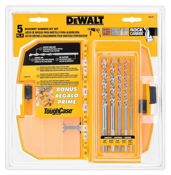 DeWalt DW5205 Hammer Percussion Drill Bit Set, 5 Piece